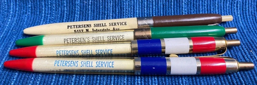 Vintage Pen Lot Petersens Shell Service Gas Oil Portland Oregon Advertising 971A